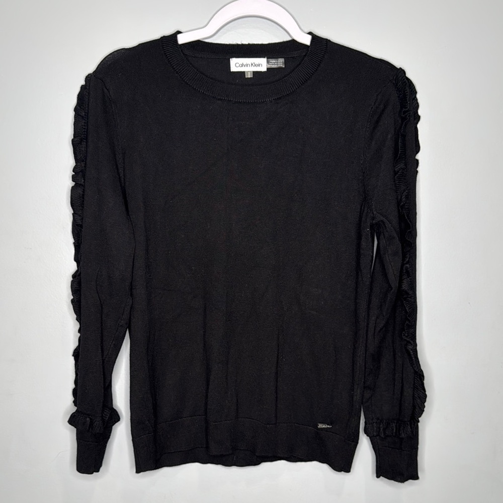 Calvin Klein Black Ruffle Sleeve Top Sz M